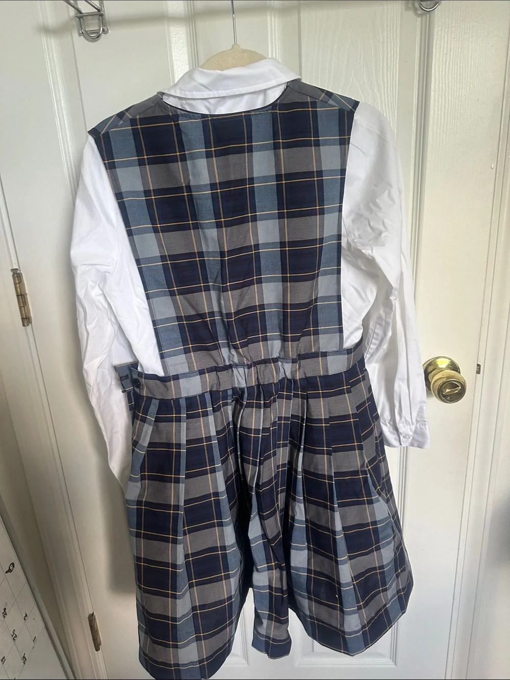 French Toast Button Up with Navy and Gray Plaid Jumper, clip on Navy Tie